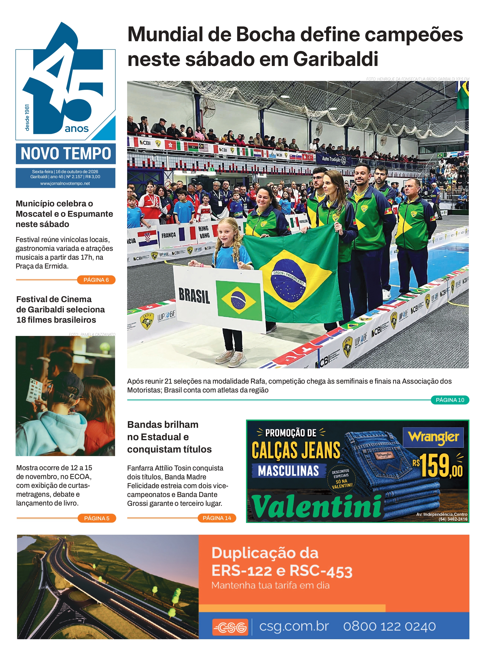 EDIÇÃO Nº2157 – Mundial de Bocha define campeões neste sábado em Garibaldi