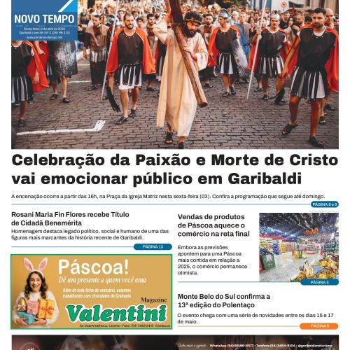 EDIÇÃO Nº2129 – Celebração da Paixão e Morte de Cristo vai emocionar público em Garibaldi
